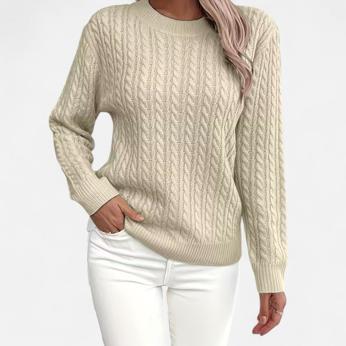 Women’s Loose - Fit Knit Sweater – Soft Round - Neck Lightweight Pullover - GET SOVERAHH635-Khaki-S