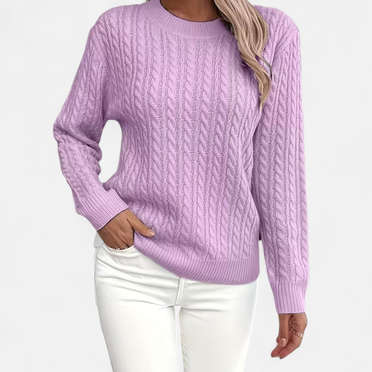 Women’s Loose - Fit Knit Sweater – Soft Round - Neck Lightweight Pullover - GET SOVERAHH635-Purple-S
