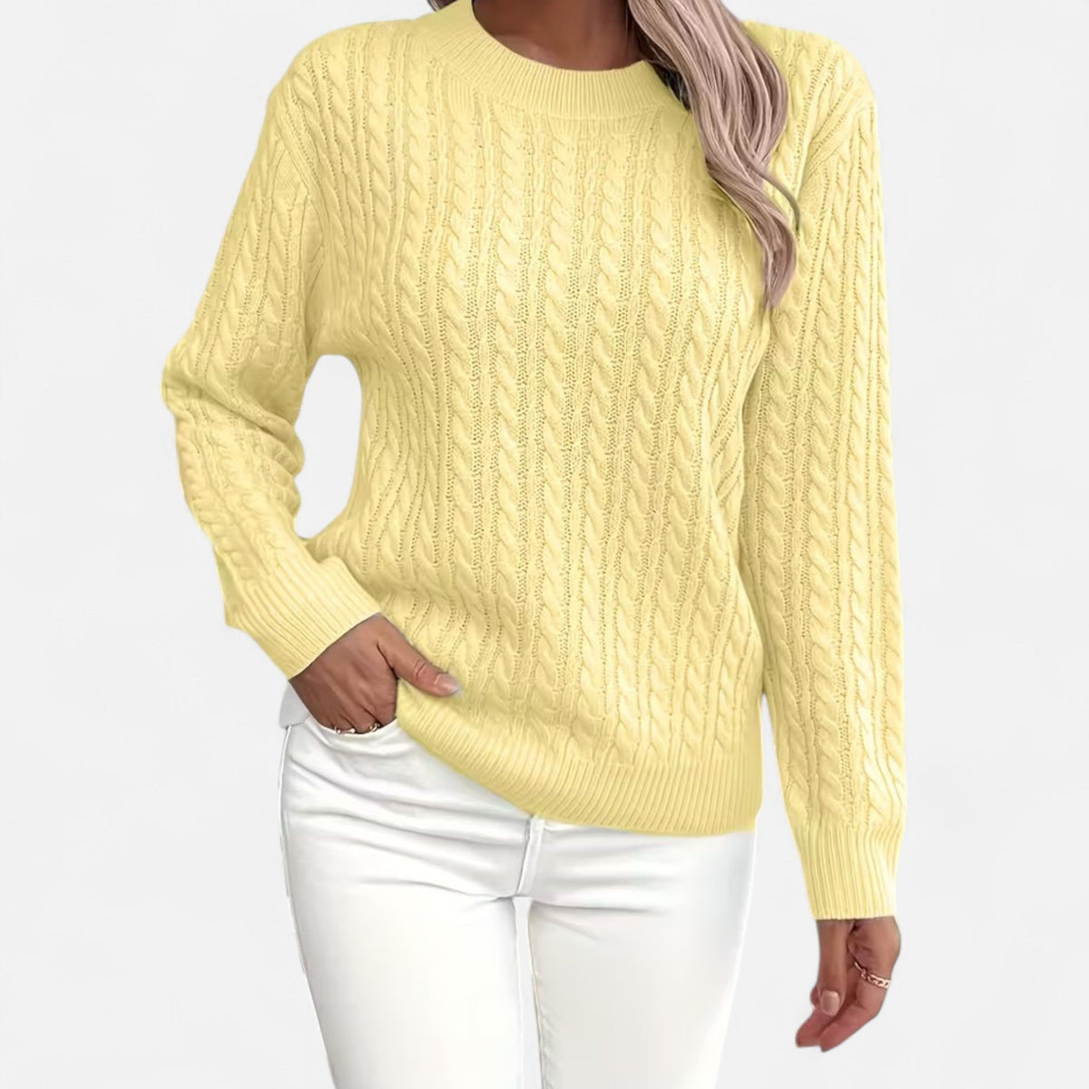 Women’s Loose - Fit Knit Sweater – Soft Round - Neck Lightweight Pullover - GET SOVERAHH635-Yellow-S
