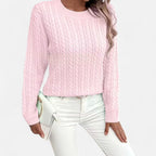 Women’s Loose - Fit Knit Sweater – Soft Round - Neck Lightweight Pullover - GET SOVERAHH635-Pink-S