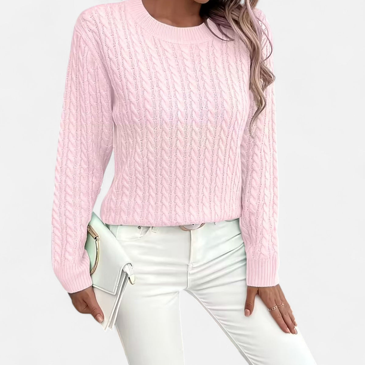 Women’s Loose - Fit Knit Sweater – Soft Round - Neck Lightweight Pullover - GET SOVERAHH635-Pink-S