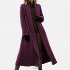 Women’s Long Plus - Size Trench Coat – Lightweight Elegant Lapel Jacket - GET SOVERAHH691-Purple-XS