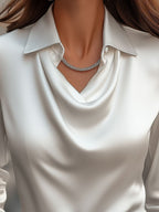 Women’s Satin Blouse with Draped Neckline – Elegant Long Sleeve Top for Work & Evenings - GET SOVERAAA961-GS-White-XS(2)