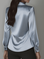 Women’s Satin Blouse with Draped Neckline – Elegant Long Sleeve Top for Work & Evenings - GET SOVERAAA961-GS-Light Blue-XS(2)