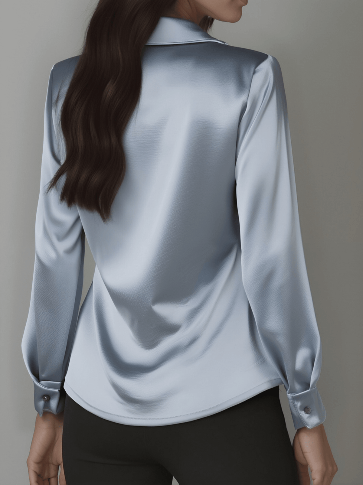 Women’s Satin Blouse with Draped Neckline – Elegant Long Sleeve Top for Work & Evenings - GET SOVERAAA961-GS-Light Blue-XS(2)
