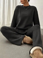Women’s Knit Lounge Set – Soft Beige Two - Piece Sweater and Pants for Cozy Comfort - GET SOVERAHH192-Black-S