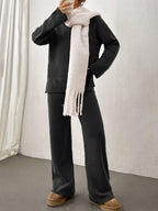 Women’s Knit Lounge Set – Soft Beige Two - Piece Sweater and Pants for Cozy Comfort - GET SOVERAHH192-Black-S