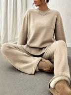 Women’s Knit Lounge Set – Soft Beige Two - Piece Sweater and Pants for Cozy Comfort - GET SOVERAHH192-Beige-S