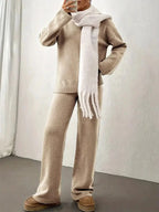 Women’s Knit Lounge Set – Soft Beige Two - Piece Sweater and Pants for Cozy Comfort - GET SOVERAHH192-Beige-S