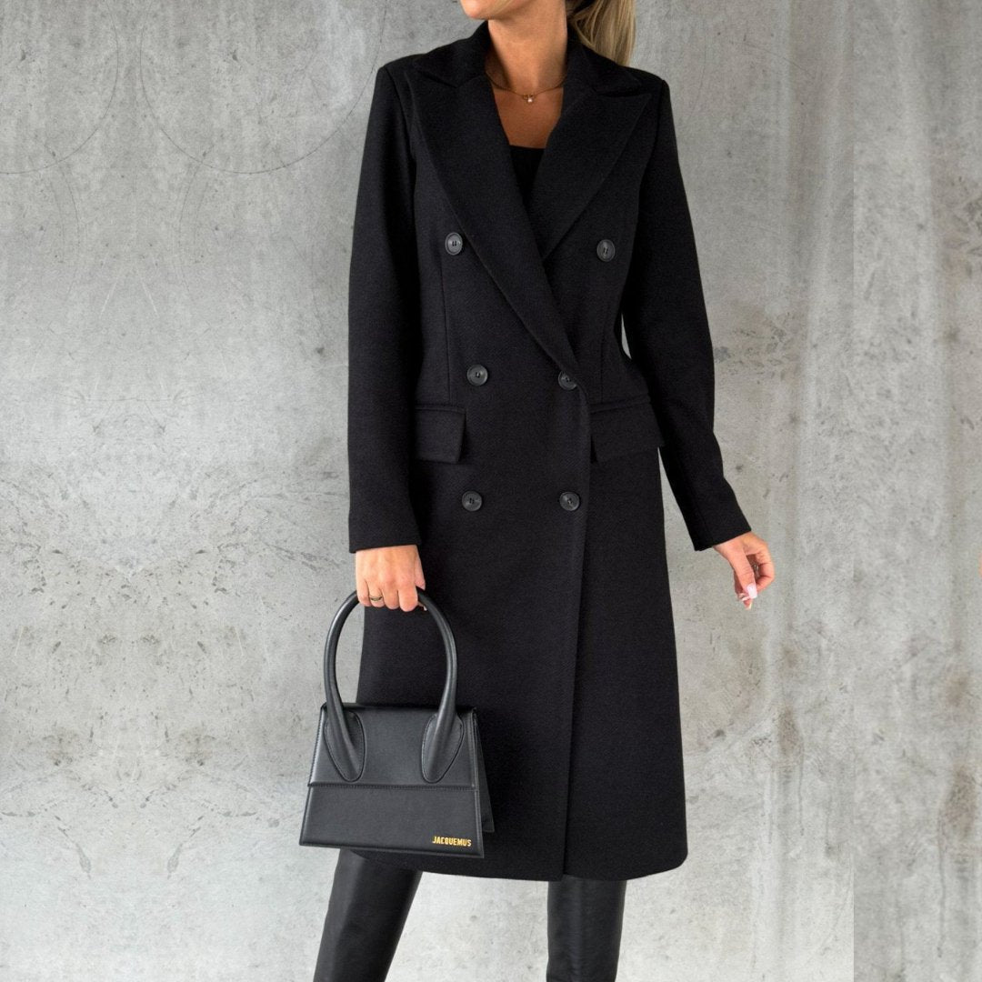 Double - Breasted Long Coat – Elegant Winter Warmth & Timeless Design - GET SOVERA