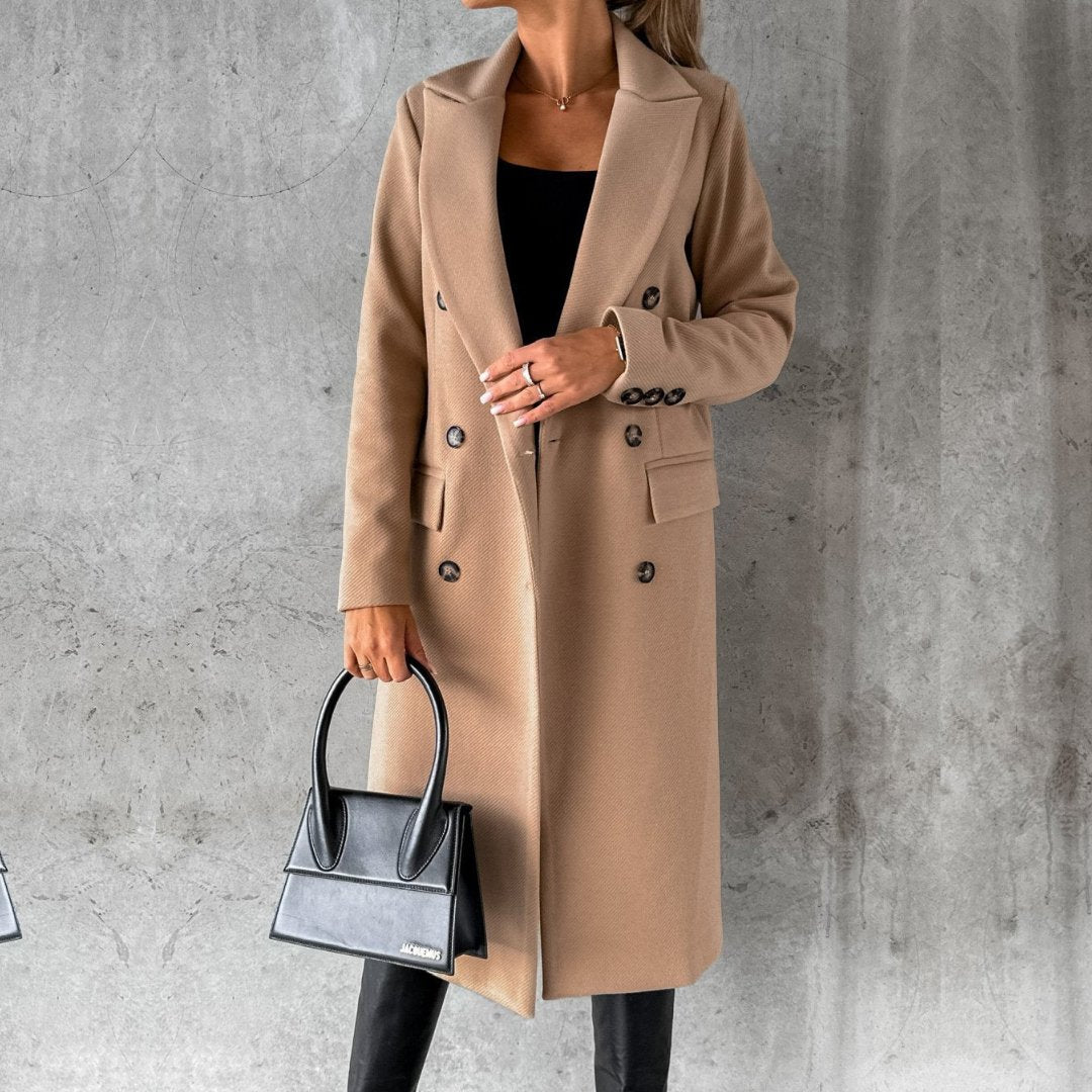 Double - Breasted Long Coat – Elegant Winter Warmth & Timeless Design - GET SOVERA