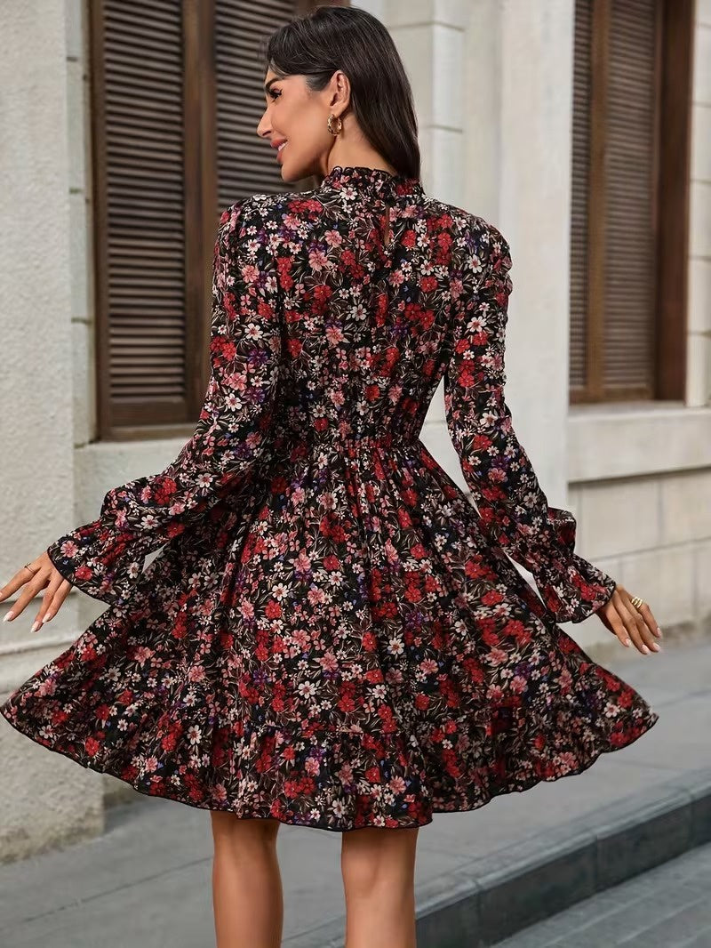 Women's Floral Long-Sleeve Mini Dress