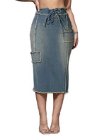 Women's High-Waisted Patchwork Midi Skirt