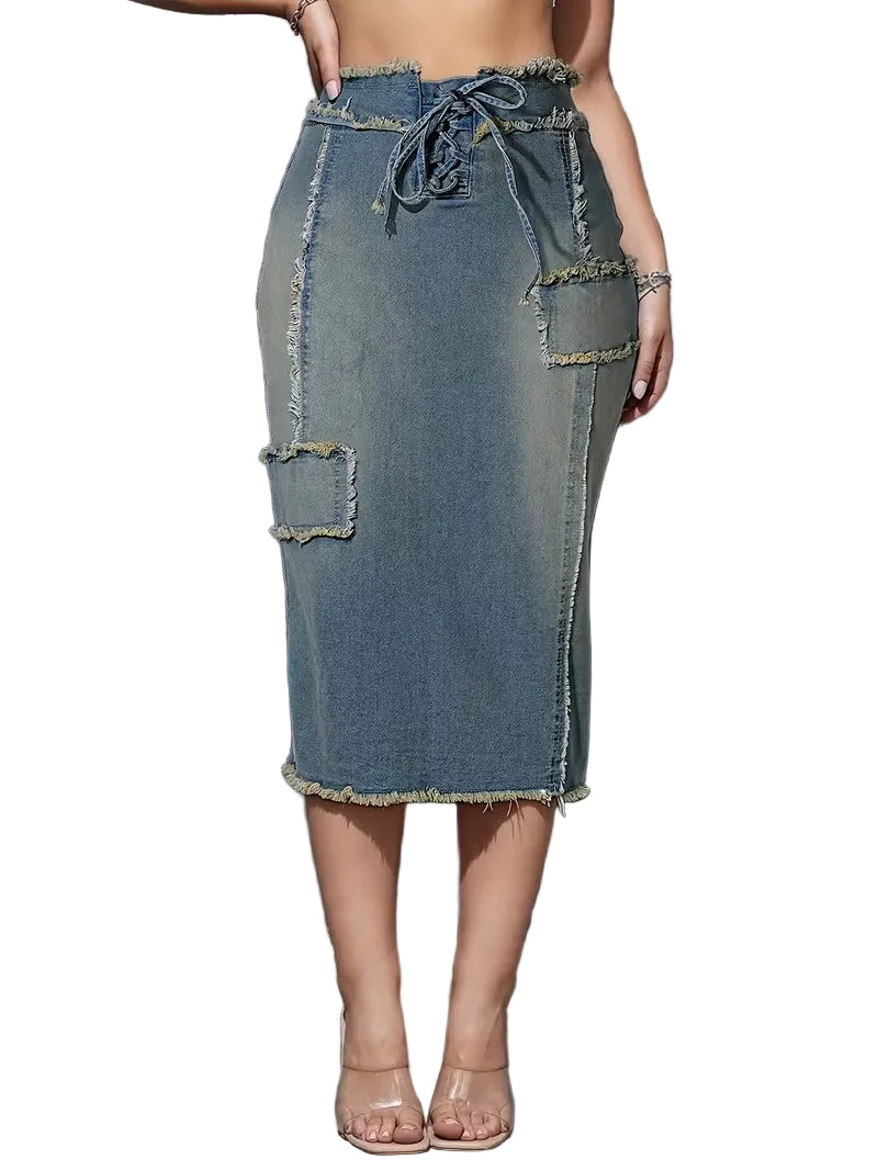 Women's High-Waisted Patchwork Midi Skirt
