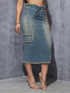 Women's High-Waisted Patchwork Midi Skirt