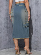 Women's High-Waisted Patchwork Midi Skirt