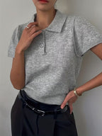 Women's Short-Sleeved Blouse with Collar