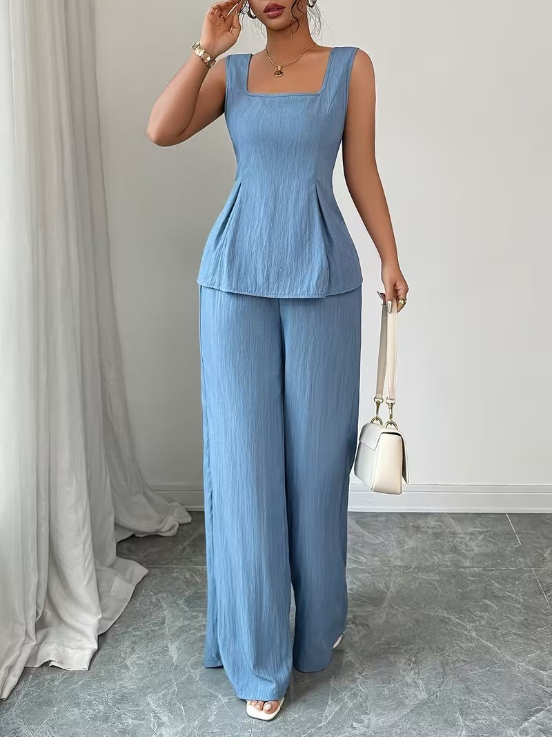 Women's Sleeveless Top and Wide-Leg Trousers Set